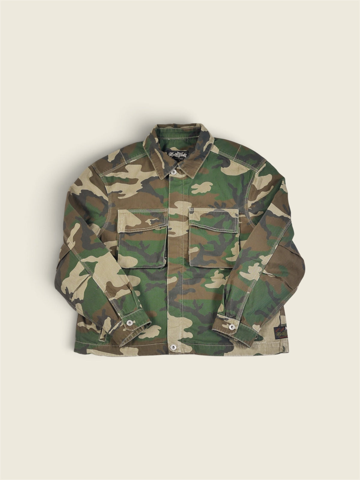 Vince Washed Herringbone Overshirt : Camouflage